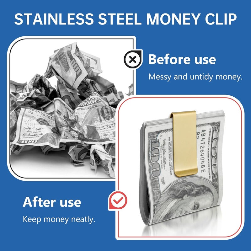 Philbinden 10Pcs Stainless Steel Money Clip Silver Slim Cash Clip for Men, Metal Money Clips Minimalist Pocket Cash Wallet - Image 4